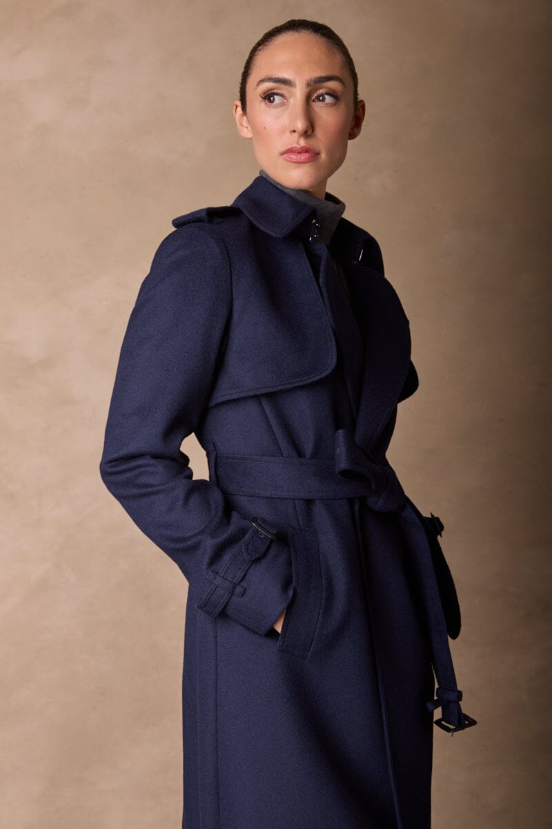 The Harper Trench Coat - Navy Wool Cashmere