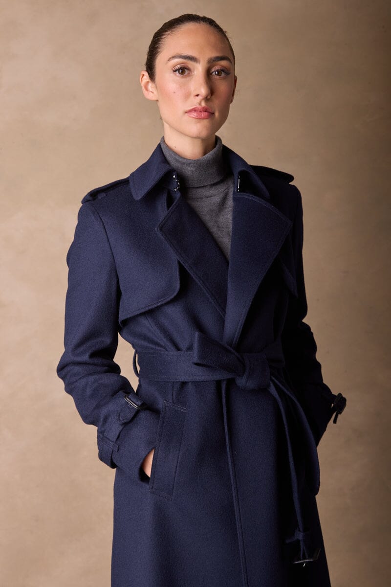 The Harper Trench Coat - Navy Wool Cashmere