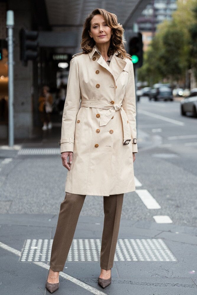 Abbey (Mid) Trench Coat - Sand Cotton Gabardine