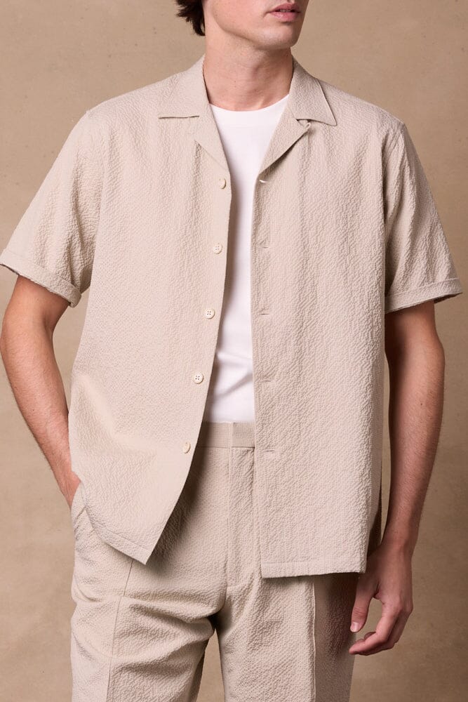 Jake Camp Collar Shirt - Biege Seersucker