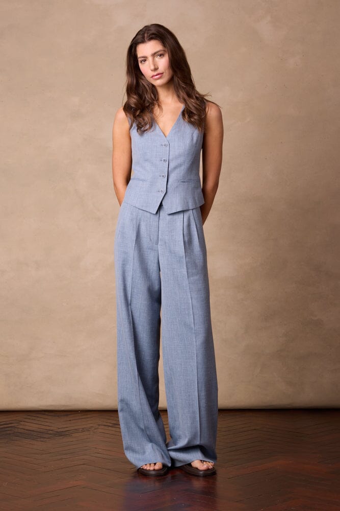 Rachel Vest - Lt Blue Wool Silk Linen