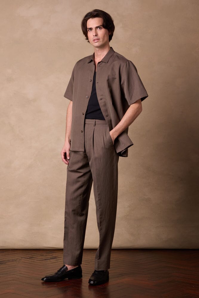 Jake Camp Collar Shirt - Lt Brown Wool Linen