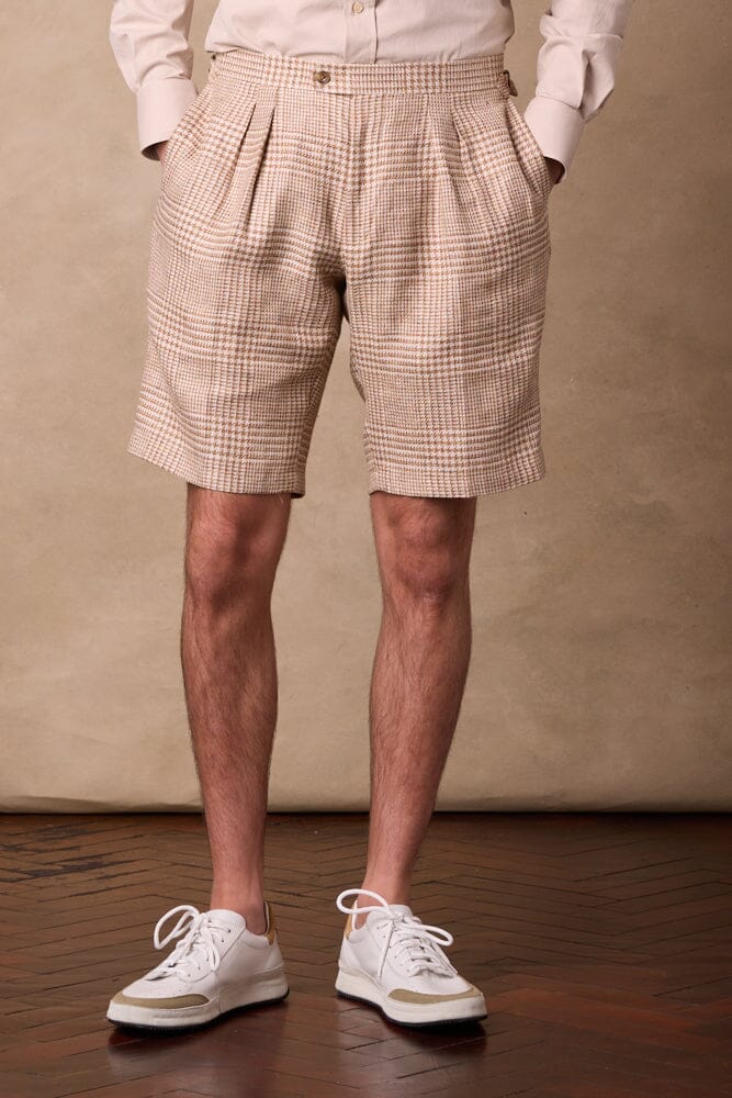 Double Pleated Shorts - Camel/Beige/Rust Linen Cotton