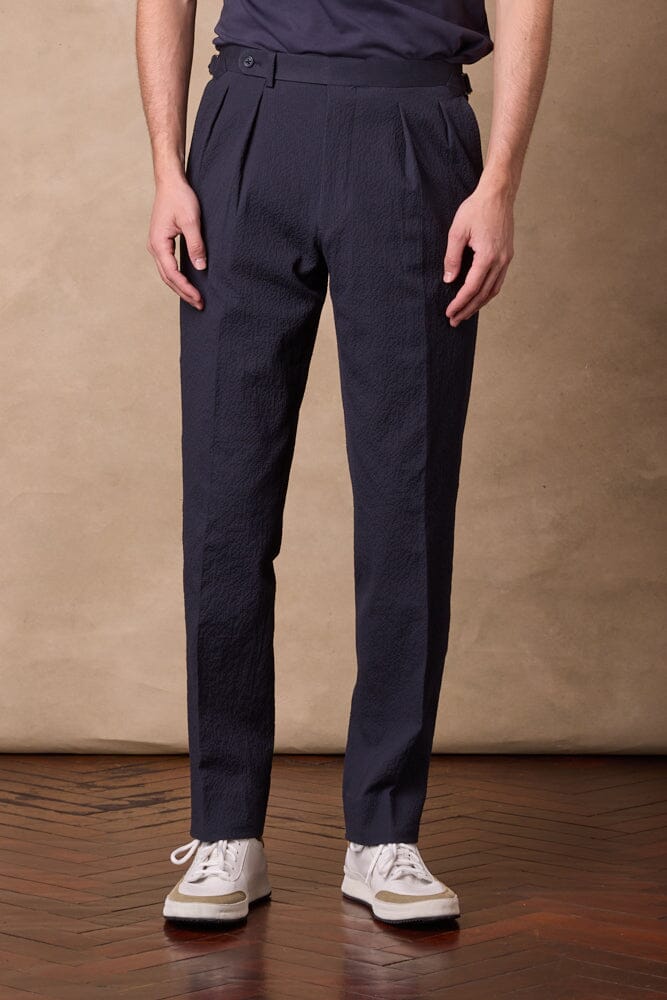 Como Pleated Trouser - Navy Seersucker