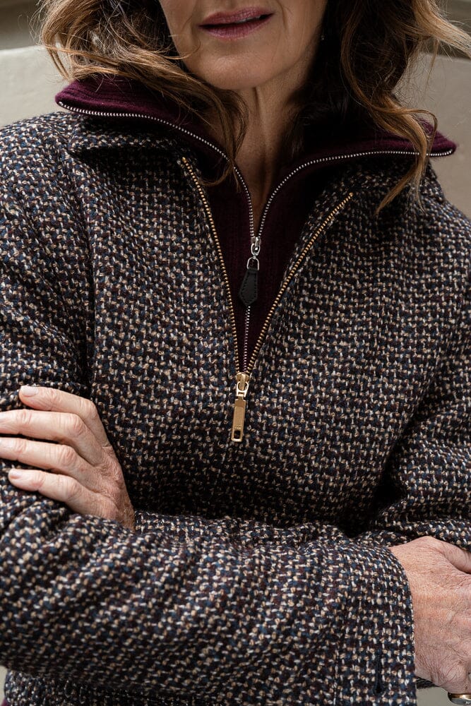 Sky Bomber Jacket - Dark Plum, Navy and Brown Wool Alpaca