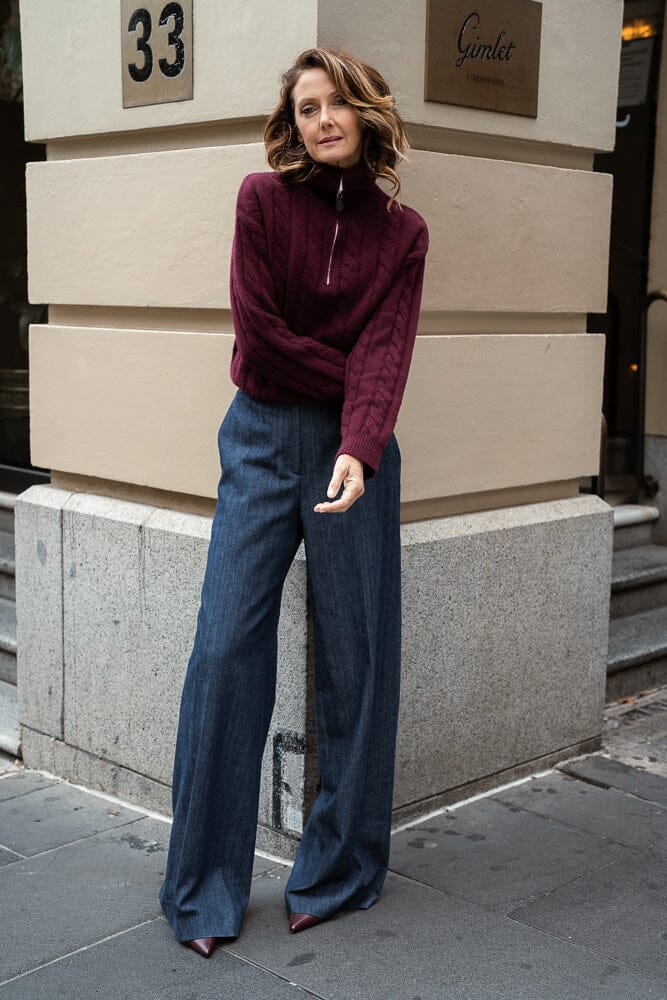 Helena High Neck Zipper Knit - Burgundy Cashmere MTM
