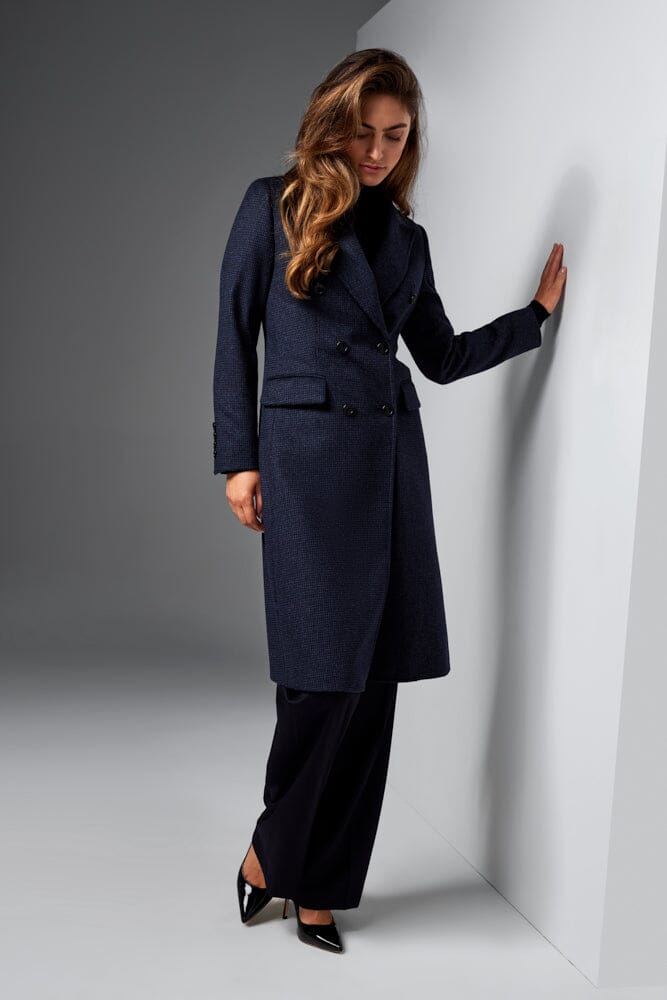 Loren Coat - Navy and Black Mini Houndstooth Wool