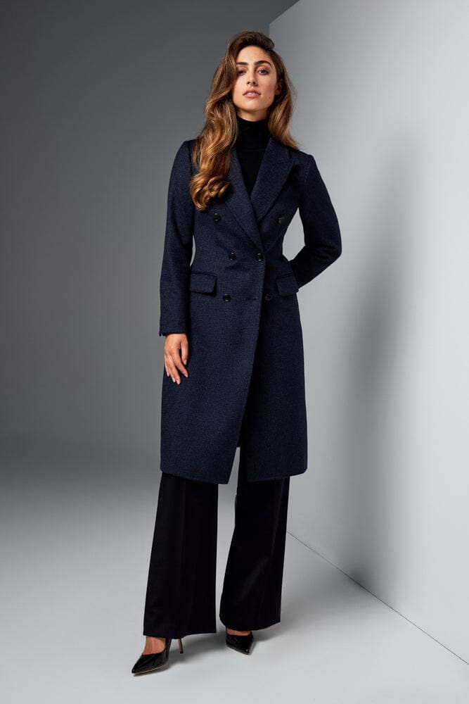 Loren Coat - Navy and Black Mini Houndstooth Wool