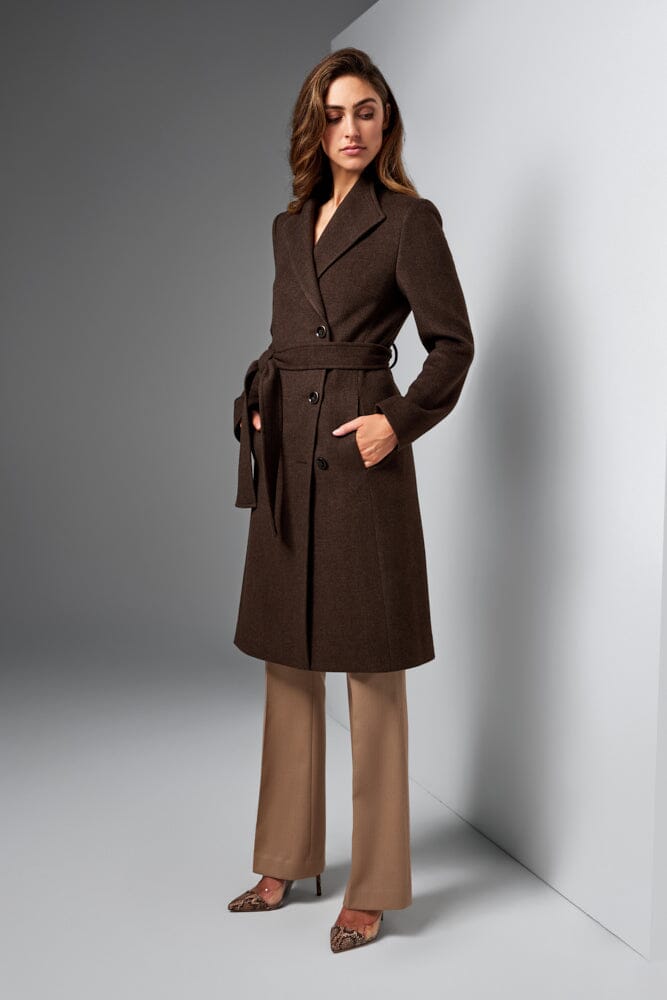 Amelie Tailored Wrap Coat - Brown Mocha Wool