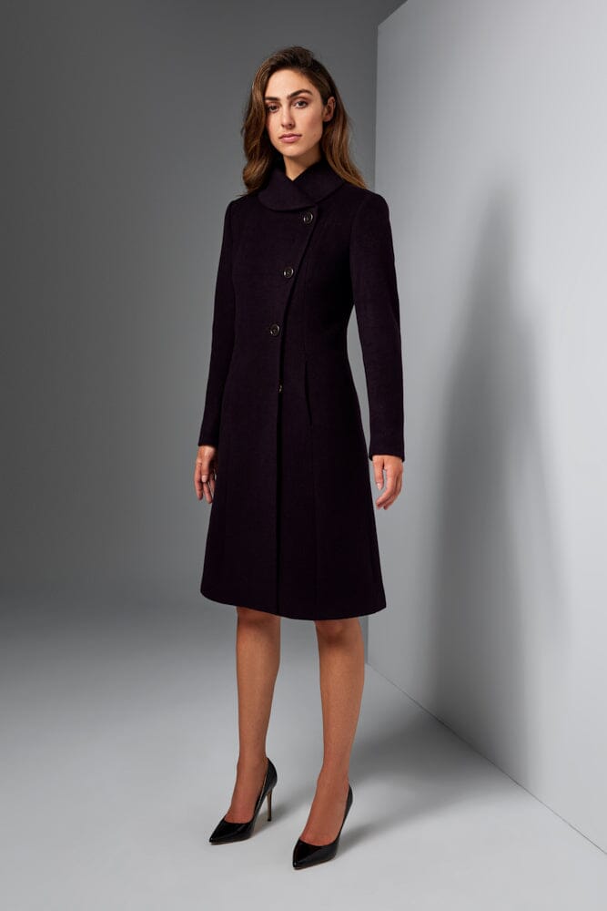 Petal Round Neck Coat - Deep Burgundy Wool