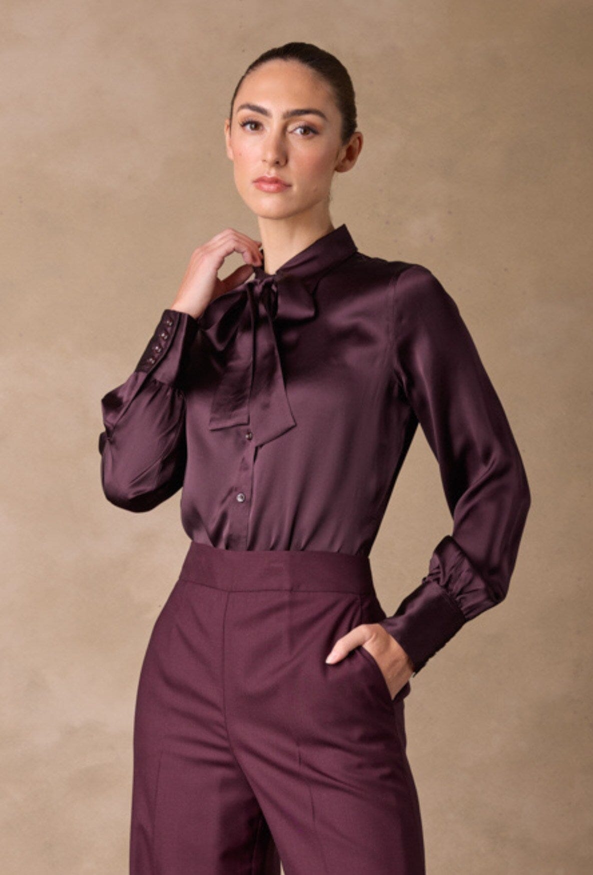 Blakely Pussy Bow Blouse - Plum Silk