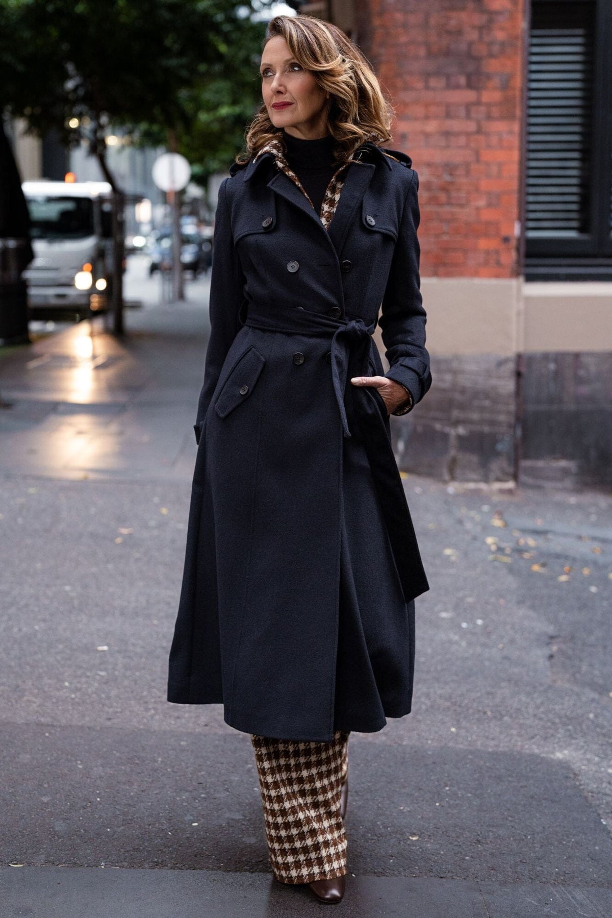 Caterina Wool Trench Coat - Navy Wool