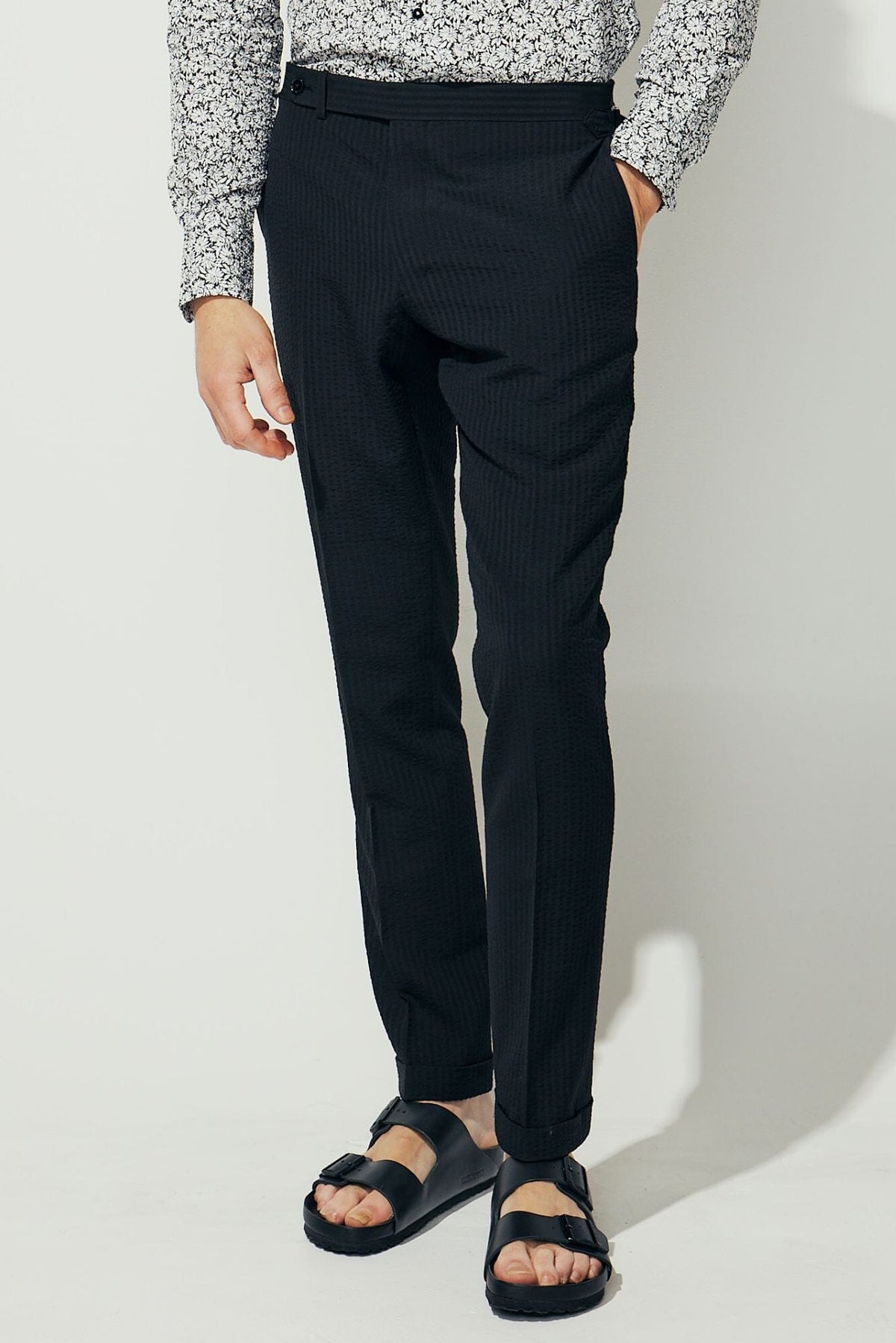 Como Trouser - Black Shadow Stripe Tropical Wool