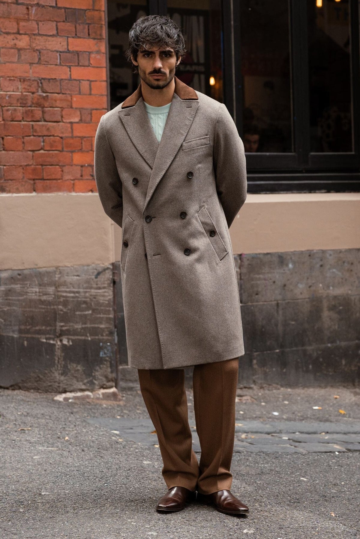 Enzo Coat - Taupe Wool (with contrast collar)