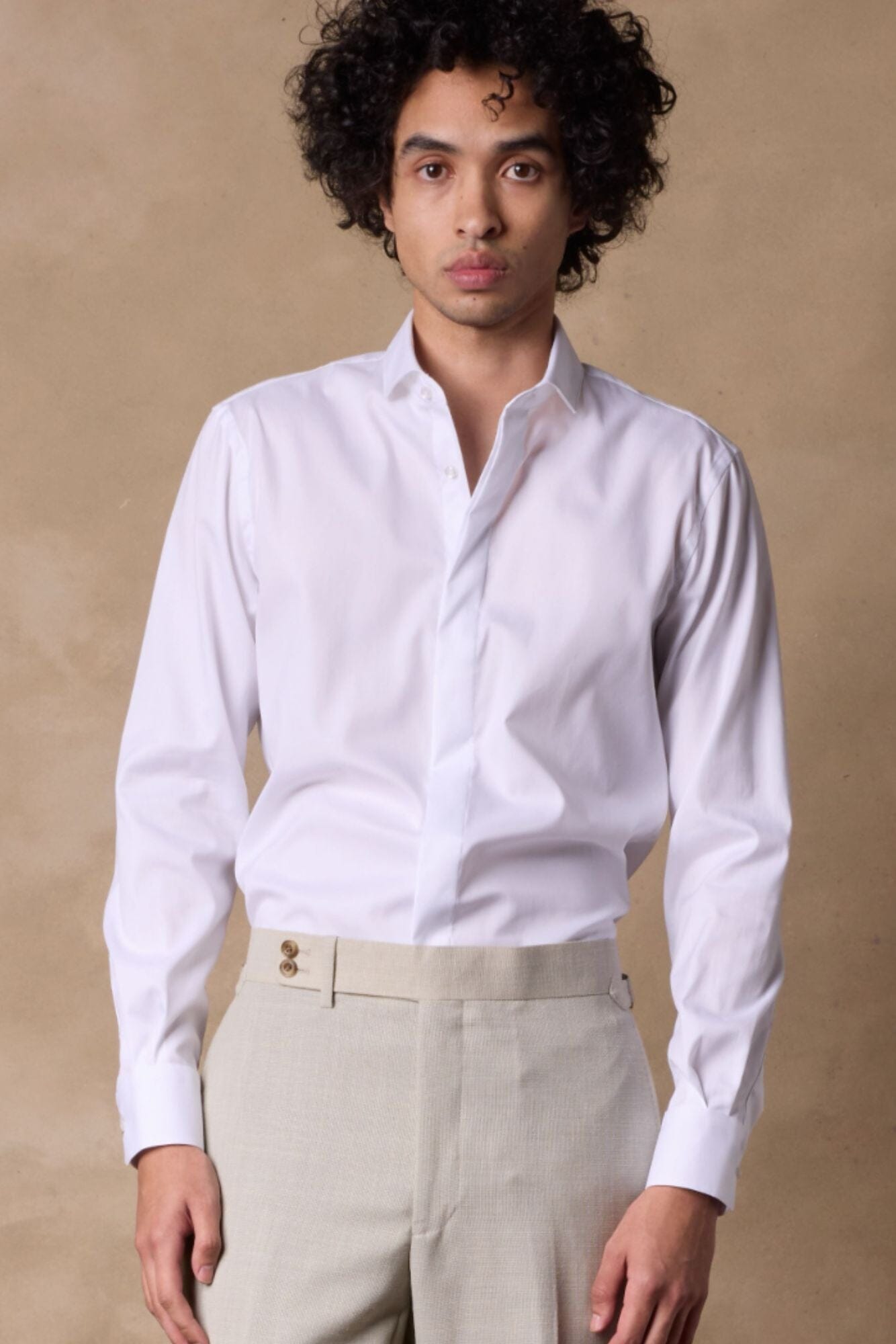 italian cotton dress shirts DMITRY White Patterned Italian Cotton Men's Long Sleeve Shirt (Online Exclusive) L 16-16.5 34/35