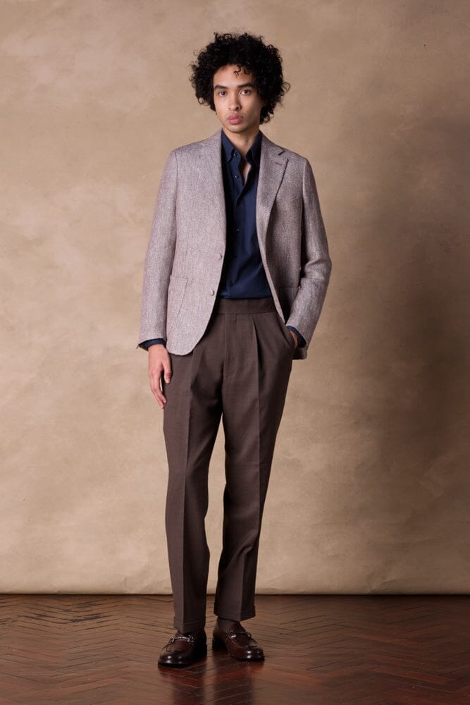 Liam Blazer Navy Brown and White Linen Silk - Main Image