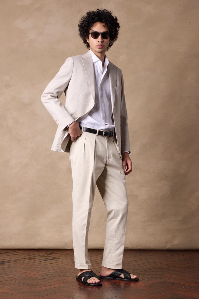 Liam Blazer - Lt Grey Linen Cotton Stretch