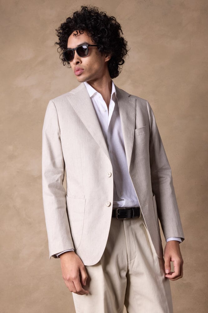 Liam Blazer - Lt Grey Linen Cotton Stretch