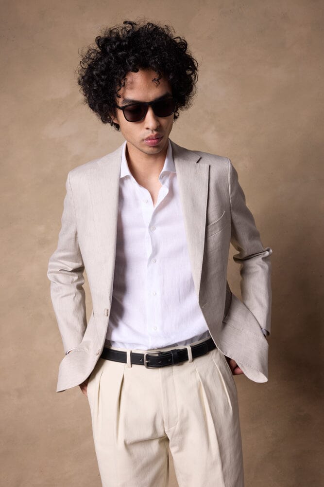 Liam Blazer - Lt Grey Linen Cotton Stretch