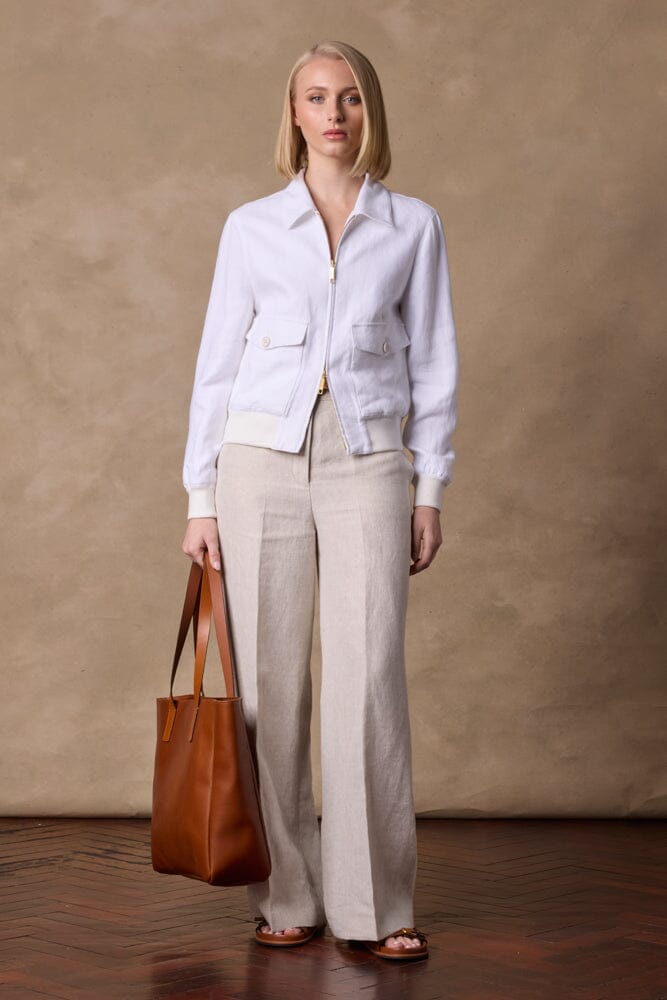 Sky Womens Bomber Jacket -  White Linen