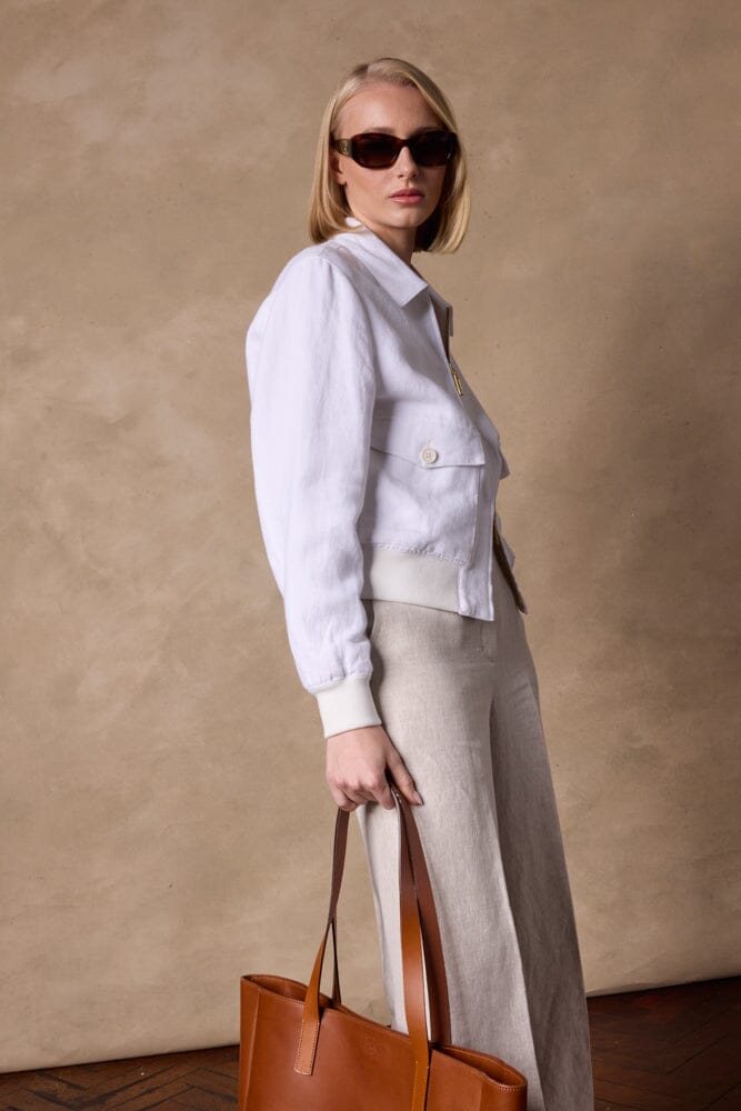 Sky Womens Bomber Jacket -  White Linen