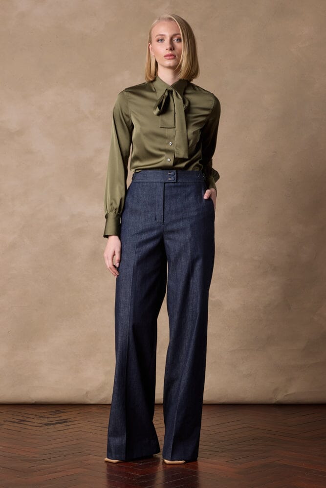 Blakely Pussy Bow Blouse - Olive Silk