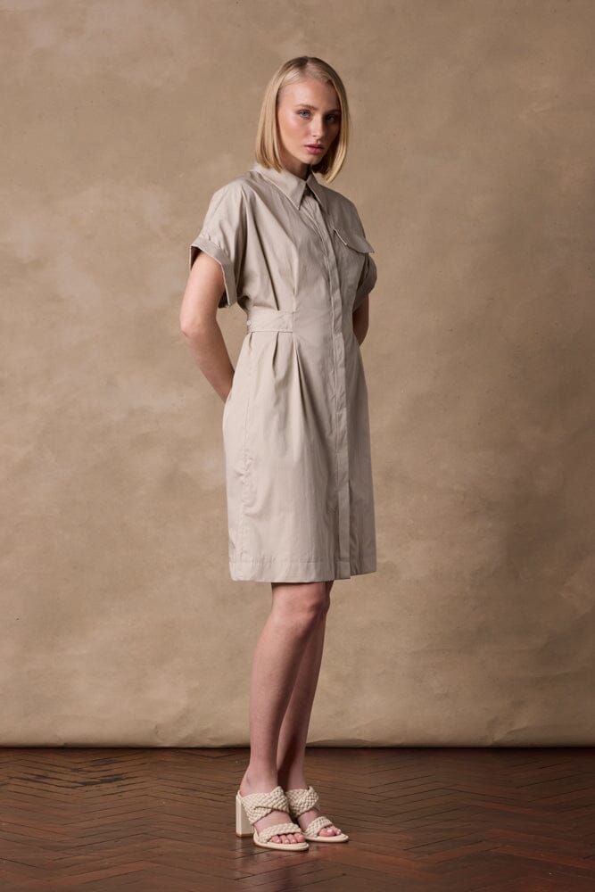 The Iris Shirt Dress - Stone Cotton