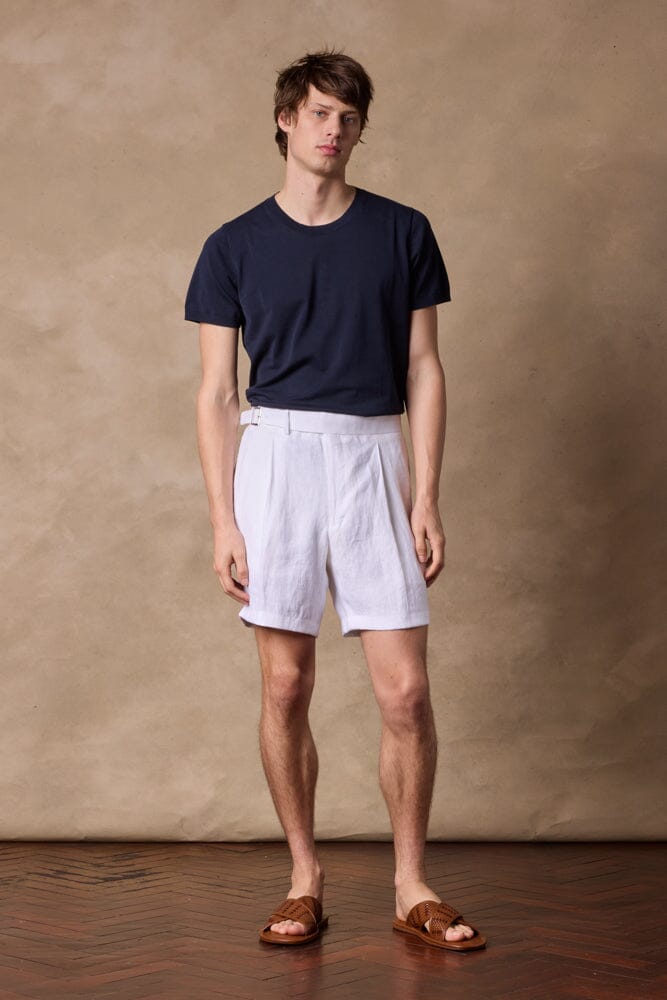 Gurkha Pleated Shorts - White Linen