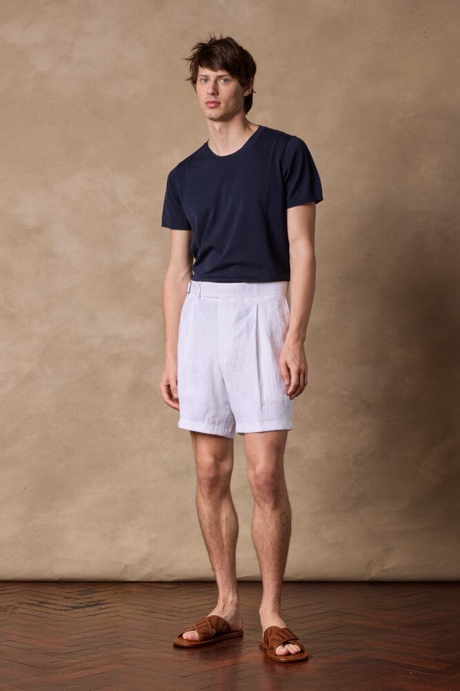 Gurkha Pleated Shorts - White Linen