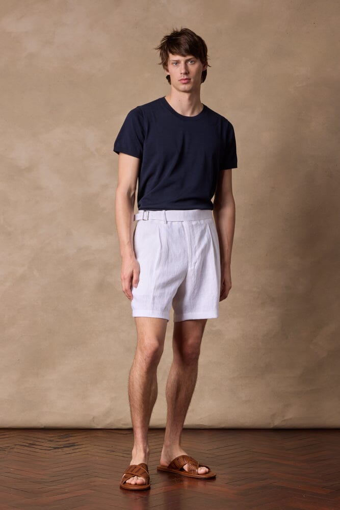 Gurkha Pleated Shorts - White Linen