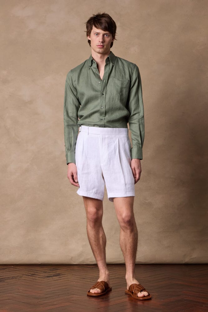 Gurkha Pleated Shorts - White Linen