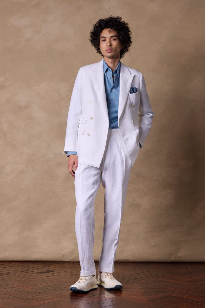 Alec DB Suit - White Linen