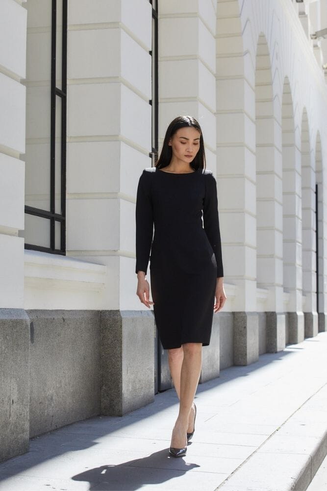 Charlene Tailored Long Sleeve Dress - Black Stretch