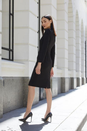 Charlene Tailored Long Sleeve Dress - Black Stretch