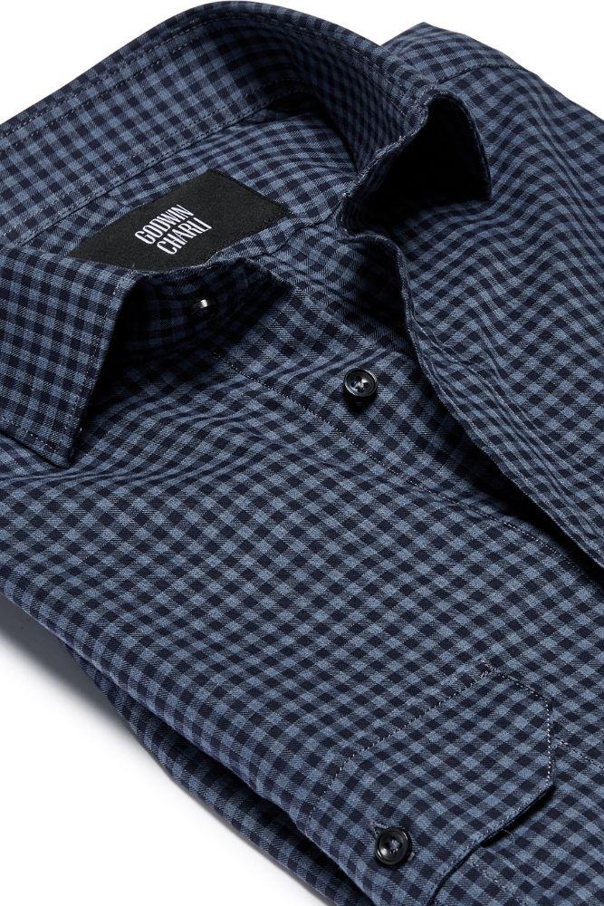 Franco Shirt - Blue Cotton Casual Check Shirt