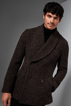 Roman Shawl Coat - Brown and Black Check Wool
