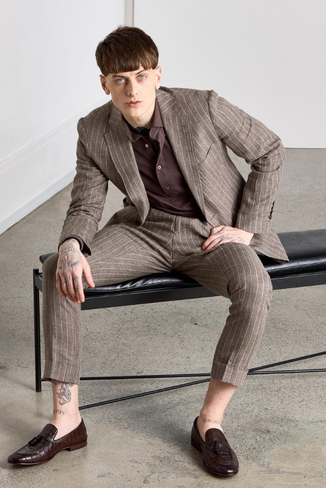 The Havana Suit - Light Brown Pinstripe Linen