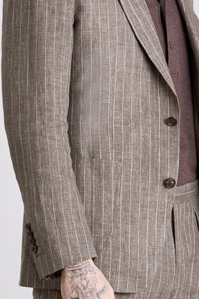 The David Jacket - Light Brown Pinstripe Linen
