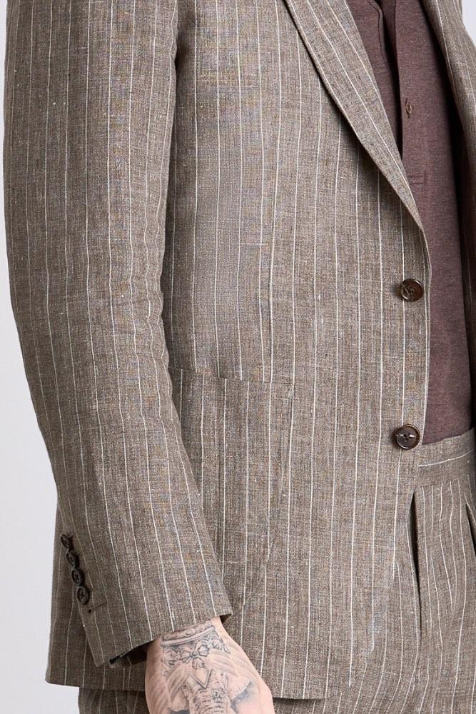 The David Jacket - Light Brown Pinstripe Linen