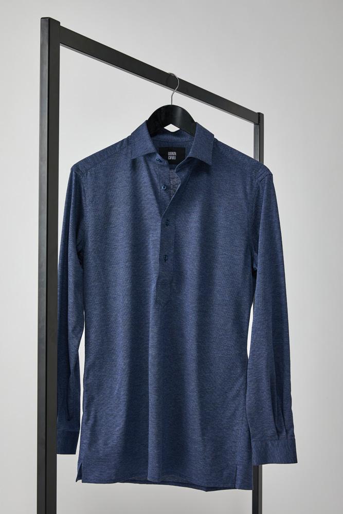 Magnus Long Sleeve Polo Shirt - Denim Cotton Pique