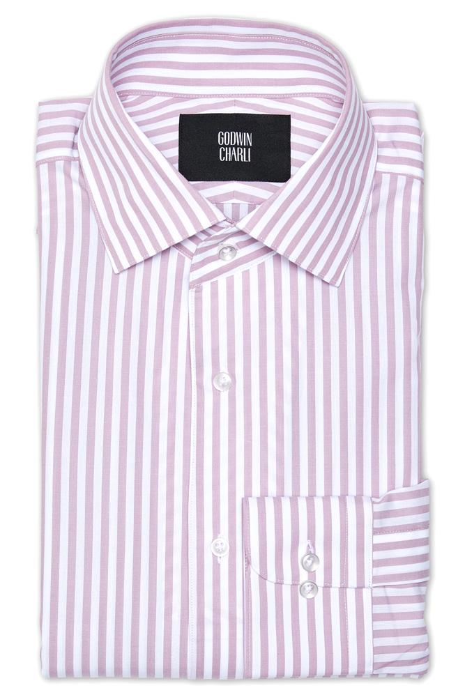 Cooper Shirt  - One Piece Collar Mauve Stripe