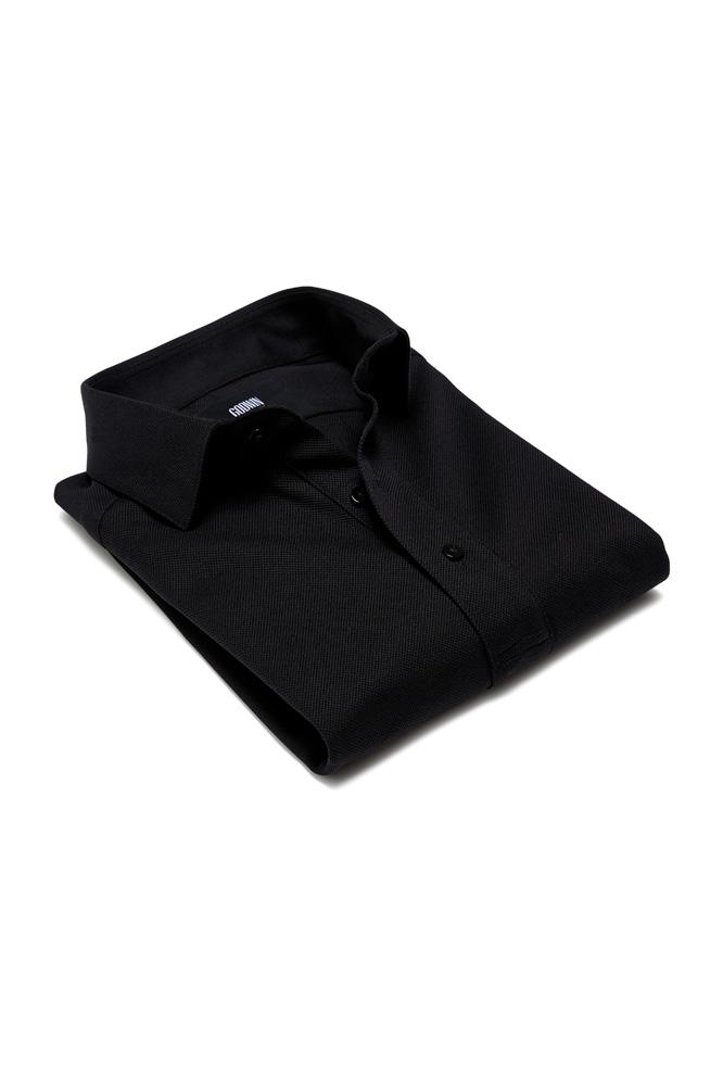 Magnus Short Sleeve Polo Top - Black Cotton Pique