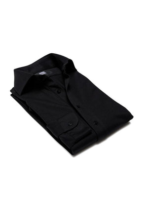 Alessio Long Sleeve Polo Top - Black Cotton Pique