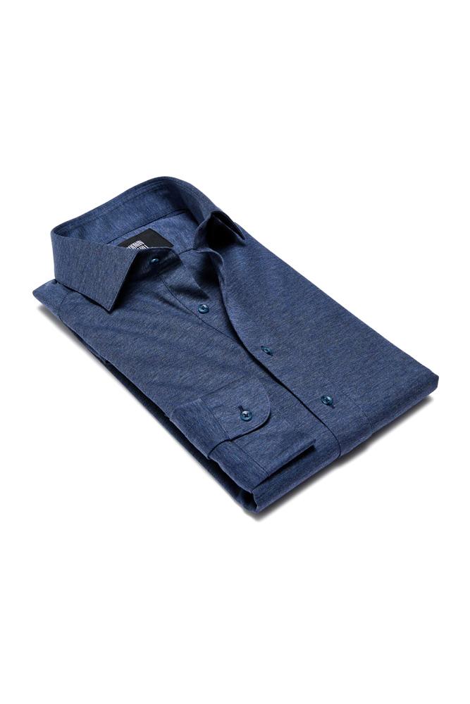 Magnus Long Sleeve Polo Shirt - Denim Cotton Pique