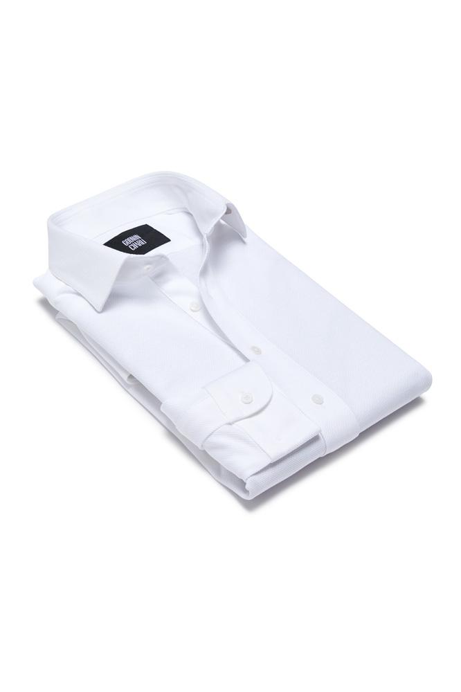 Magnus Long Sleeve Polo Shirt - White Cotton Pique