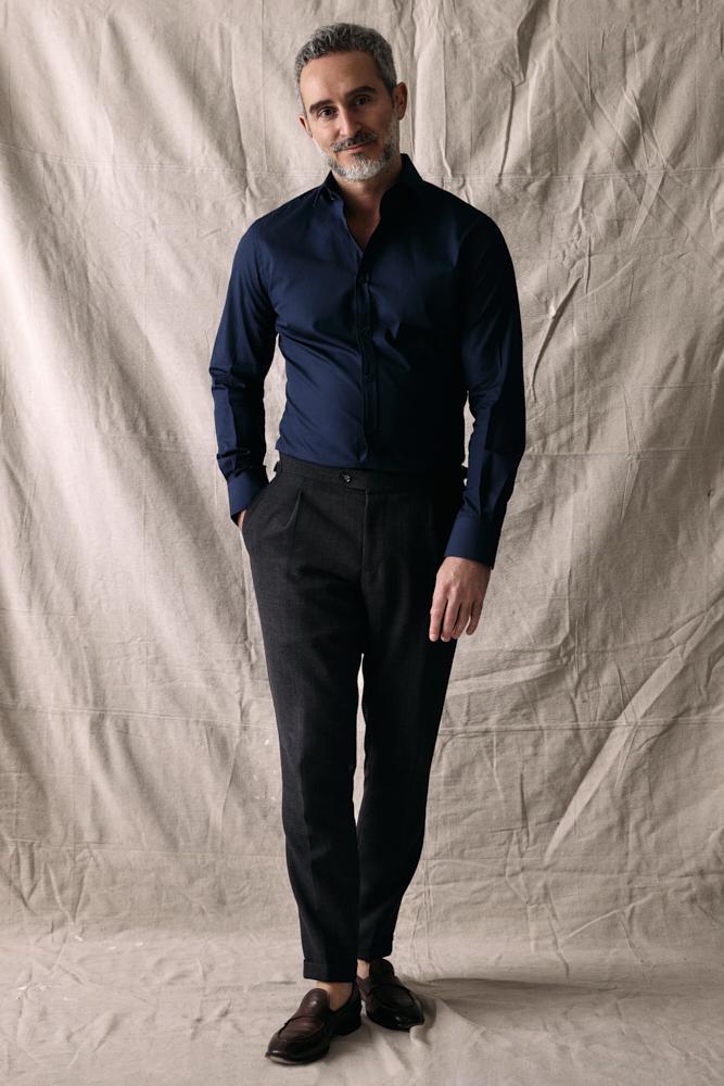 Ronan - Navy Cotton Stretch Shirt