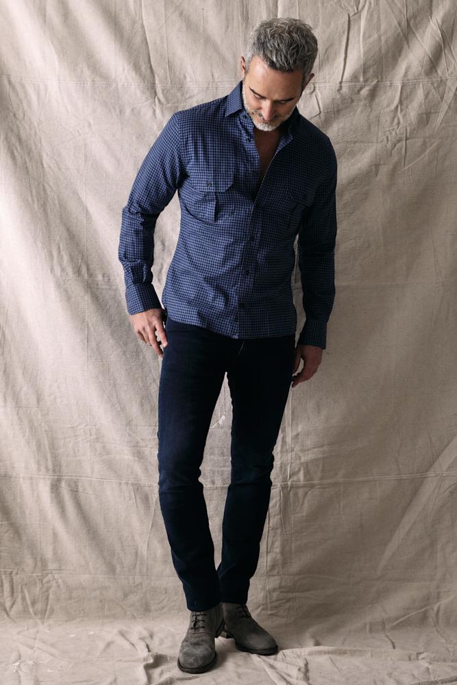 Franco Shirt - Blue Cotton Casual Check Shirt