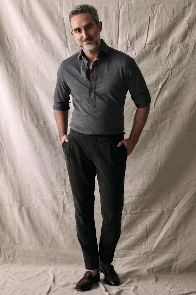 Magnus Long Sleeve Polo Shirt - Charcoal Cotton Pique