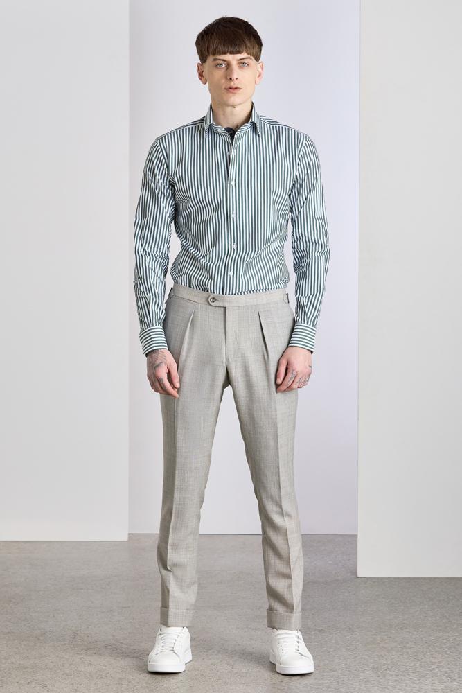 Cooper Shirt  - One Piece Collar Dark Olive Wash Stripe