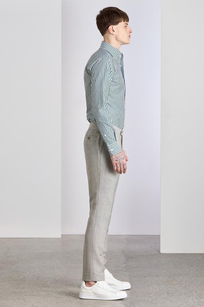 Cooper Shirt  - One Piece Collar Dark Olive Wash Stripe